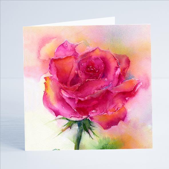 Vintage Red Rose Flower Card