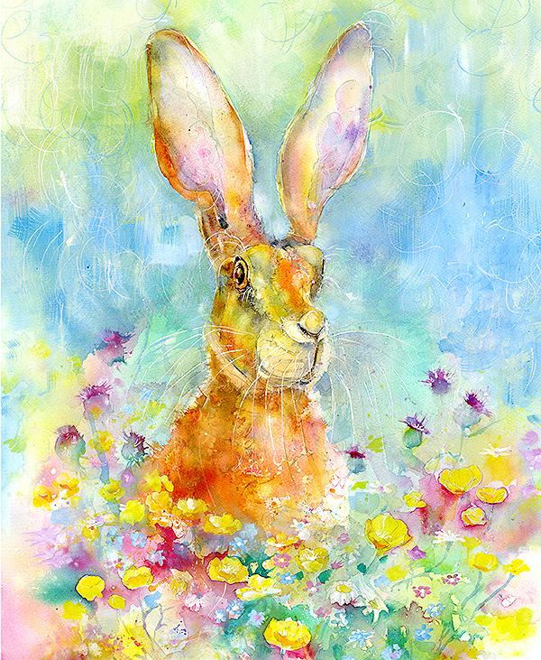 Hares In Buttercups Print