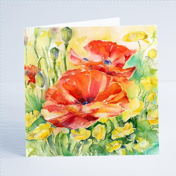 Buttercup and Poppies Flower Card