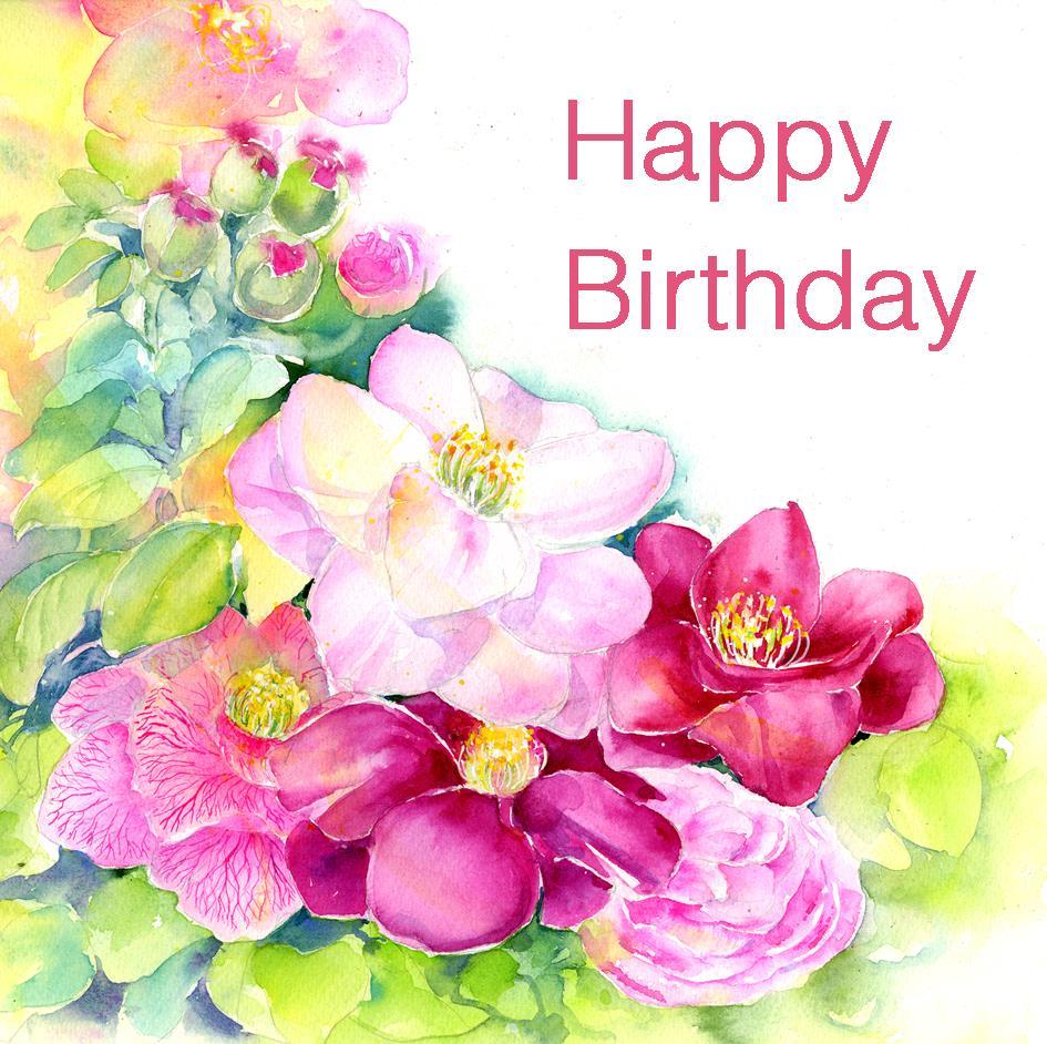 Camellias Flower Happy Birthday Card-Sheila Gill Fine Art