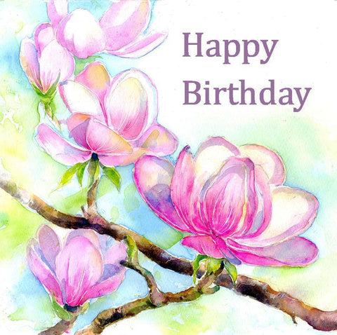 Magnolia Flower Happy Birthday Card-Sheila Gill Fine Art