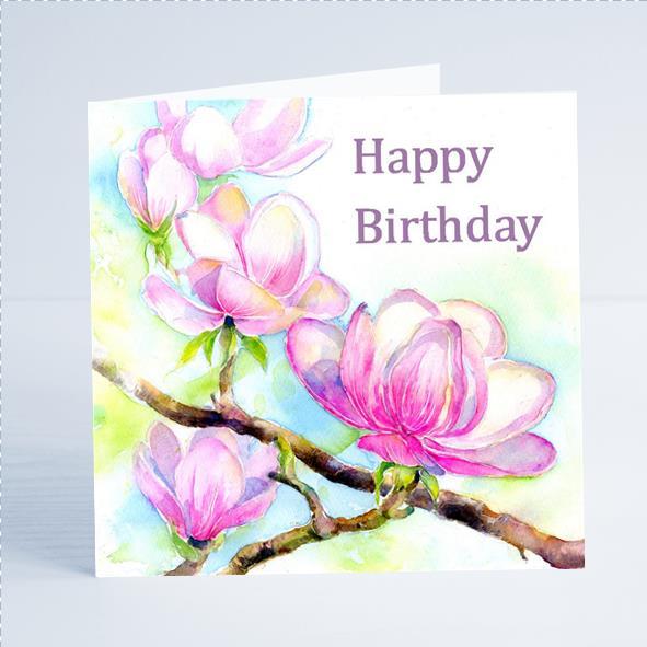 Magnolia Flower Happy Birthday Card-Sheila Gill Fine Art