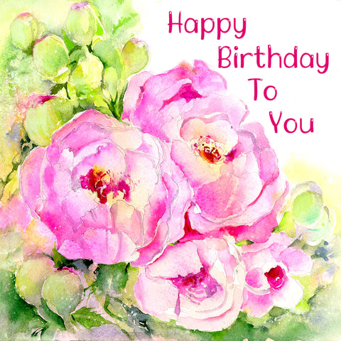 Happy Birthday Pink Peonies Flower Card