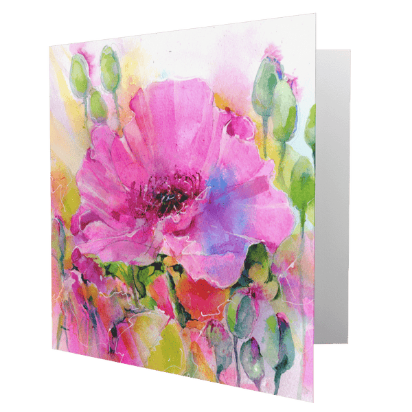 Pink Poppies Flower Card