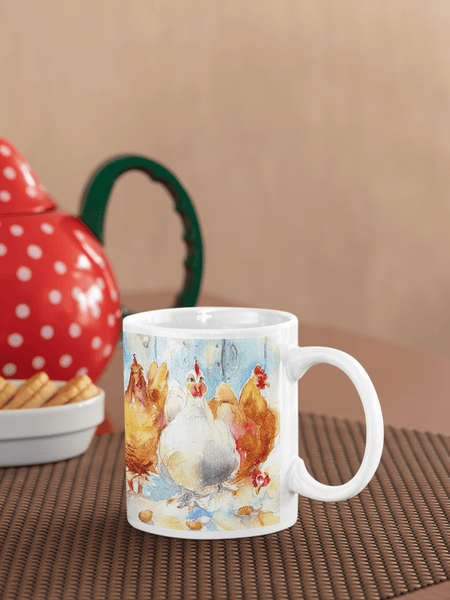 Brown and White Chicken Mug