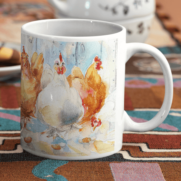 Brown and White Chicken Mug