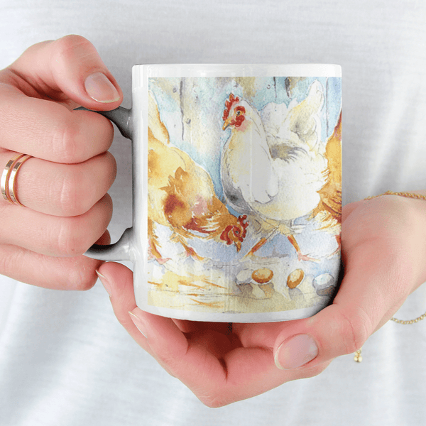 Brown and White Chicken Mug