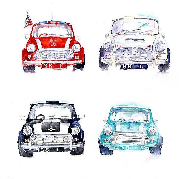 Cars - Minis - Card-Sheila Gill Fine Art