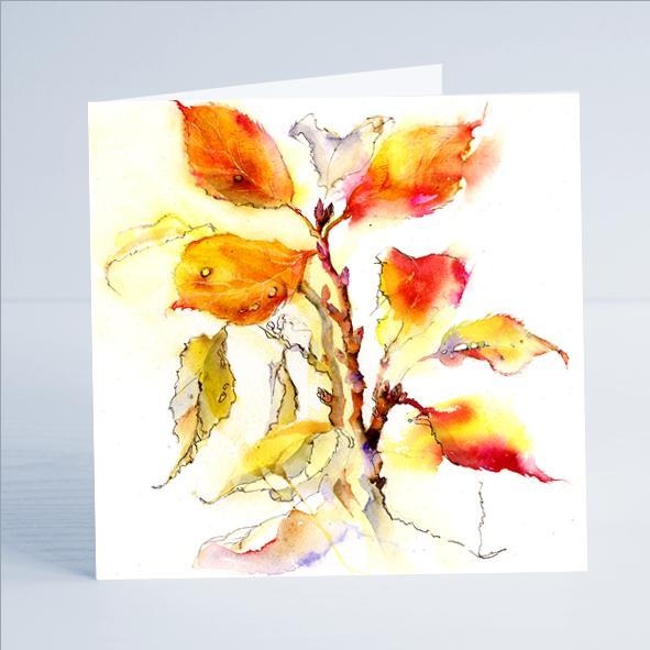 Cherry Leaf Flower Card-Sheila Gill Fine Art