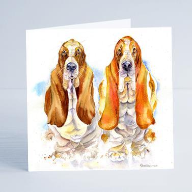 Basset Hounds Dog Card.-Sheila Gill Fine Art