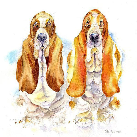 Basset Hounds Dog Card.-Sheila Gill Fine Art