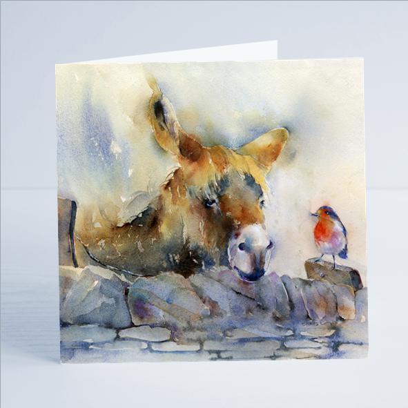 Donkey and Robin - Card-Sheila Gill Fine Art