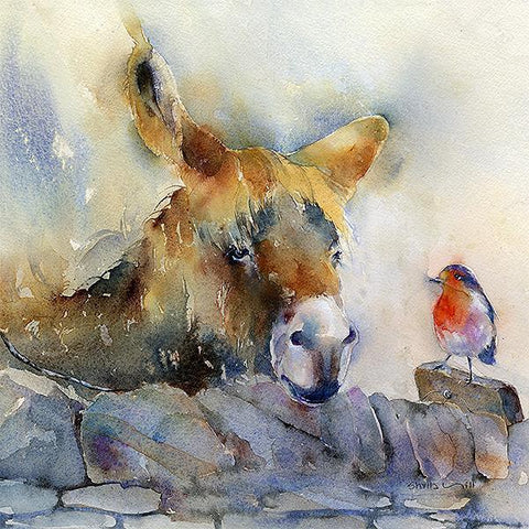 Donkey and Robin - Card-Sheila Gill Fine Art