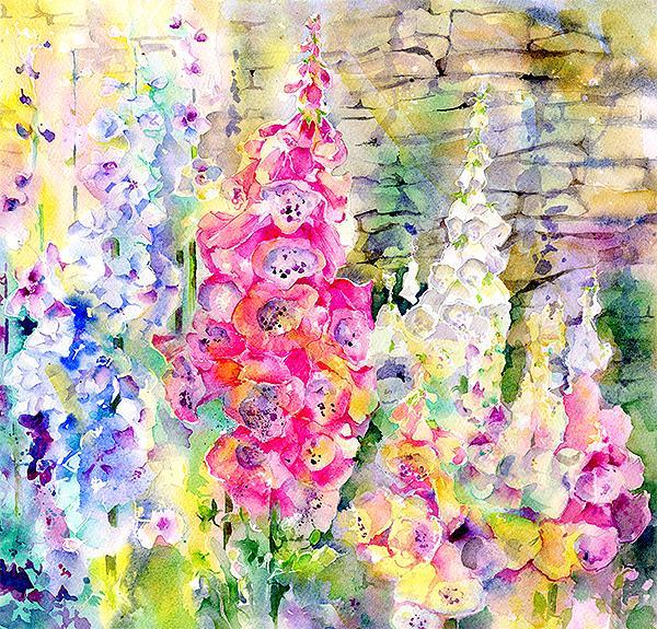 Foxgloves Flower Card-Sheila Gill Fine Art