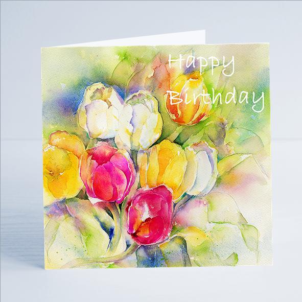 Happy Birthday Tulips Flower Card