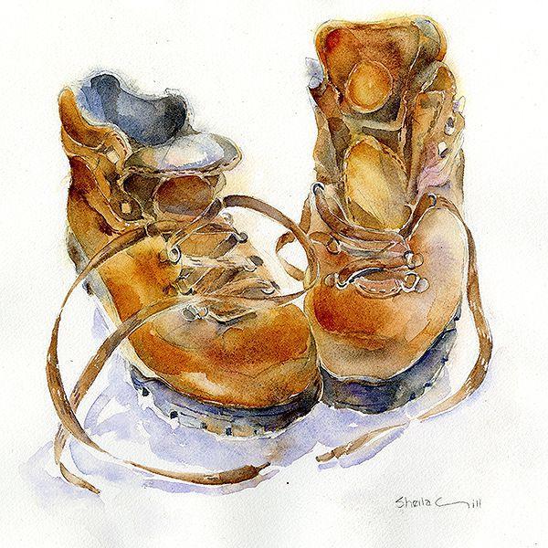 Hiking Boots - Card-Sheila Gill Fine Art