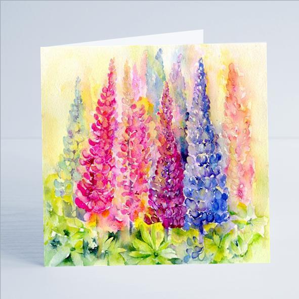 Lupins Flower Card-Sheila Gill Fine Art