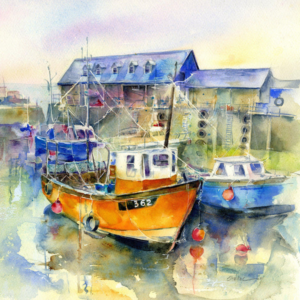 Mevagissey Boats - Card-Sheila Gill Fine Art
