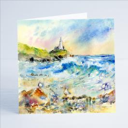 Mumbles Lighthouse - Card-Sheila Gill Fine Art