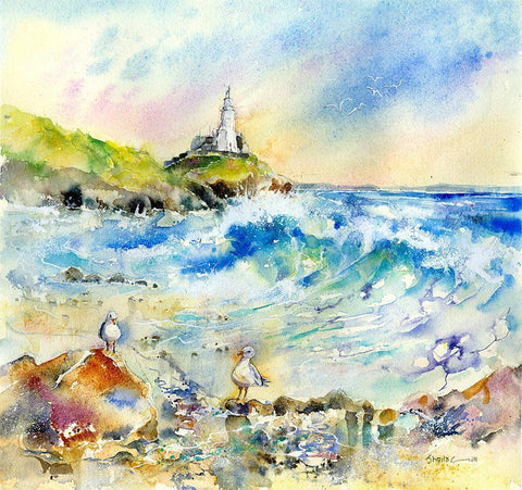Mumbles Lighthouse - Card-Sheila Gill Fine Art