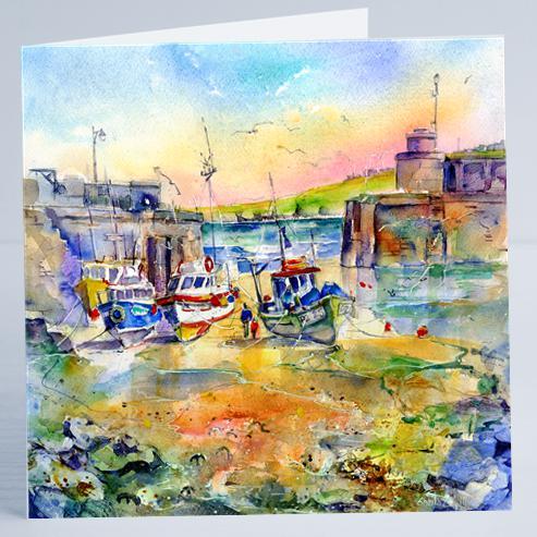 Newquay Harbour - Card-Sheila Gill Fine Art