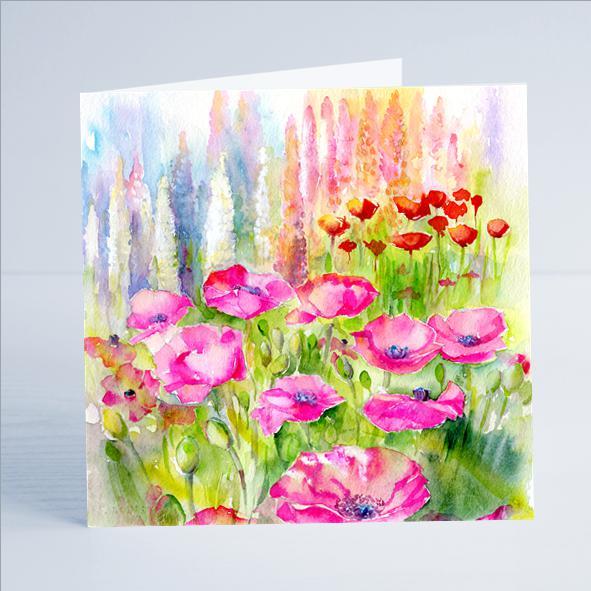 Pink Poppies Flower Card-Sheila Gill Fine Art