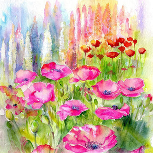 Pink Poppies Flower Card-Sheila Gill Fine Art
