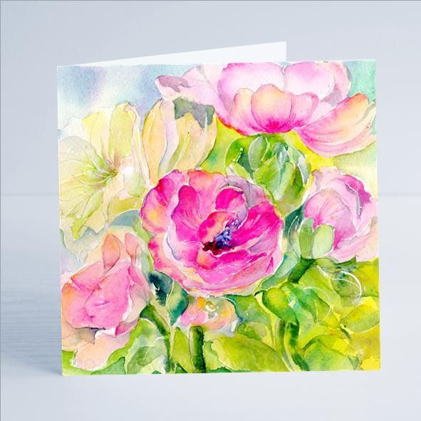 Rose & Lily Flower Card-Sheila Gill Fine Art